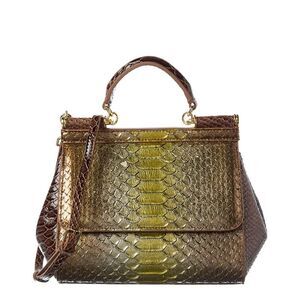 Tiffany & Fred Paris Python-Embossed Leather Satchel, Gold